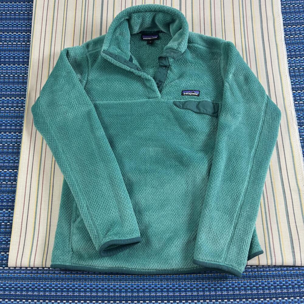 Patagonia Fleece Pullover Womens Medium Green Snap Jacket Soft Outdoor Pockets